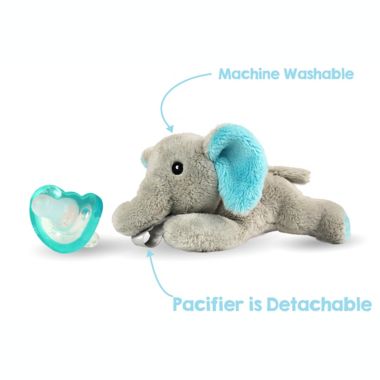 RaZbaby&reg; RaZbuddy Elephant Pacifier Holder with Removeable JollyPop Pacifier. View a larger version of this product image.