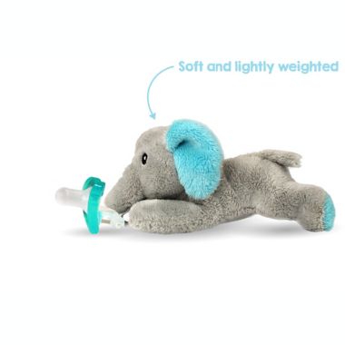 RaZbaby&reg; RaZbuddy Elephant Pacifier Holder with Removeable JollyPop Pacifier. View a larger version of this product image.