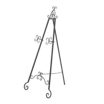 DecMode Black Traditional Curved Metal Scroll Design Easel, 21"W x 46"H