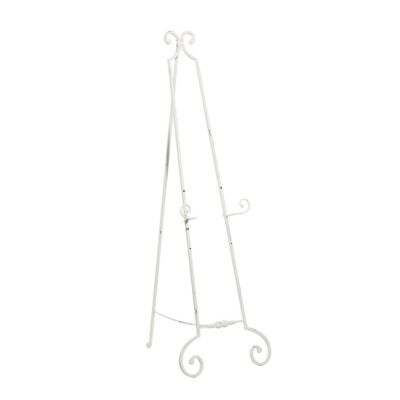 DecMode 20" x 61" White Metal Large Adjustable 3 Tier Scroll Easel with Chain Support, 1-Piece