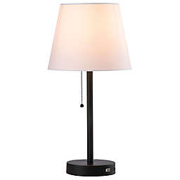 Arlec Stick Lamp in Black with USB Port and Linen Shade