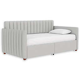 Novogratz Brittany Twin Upholstered Daybed with Storage in Grey Linen
