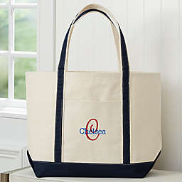 Playful Name Embroidered Weekender Tote in Natural/Navy