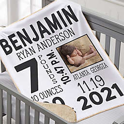 Boy Photo Birth Stats Small Sherpa Baby Blanket