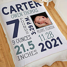 Boy Photo Birth Stats Medium Sherpa Baby Blanket