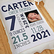 Boy Photo Birth Stats Large Sherpa Baby Blanket