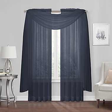 Simply Essential&trade; Voile 120-Inch Rod Pocket Sheer Window Curtain Panel in Navy (Single). View a larger version of this product image.