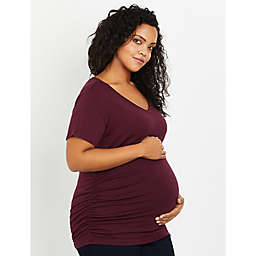 Motherhood Maternity® 1X V-Neck Side Ruched Maternity Tee in Burgundy