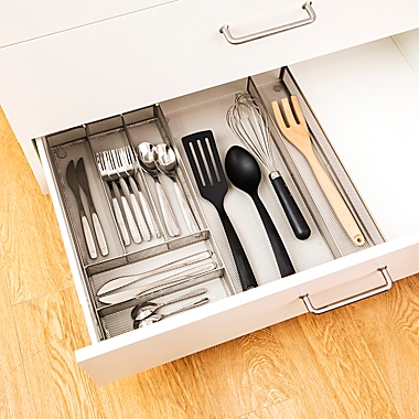 Squared Away&trade;  Expandable Mesh Flatware Organizer  in Matte Nickel. View a larger version of this product image.