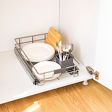 Squared Away&trade; Under-the-Cabinet 11-Inch Sliding Basket in Brushed Nickel. View a larger version of this product image.