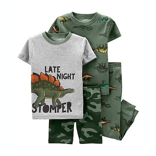 Alternate image 1 for carter's® 4-Piece Late Night Dino Snug Fit Cotton Pajama Set in Green