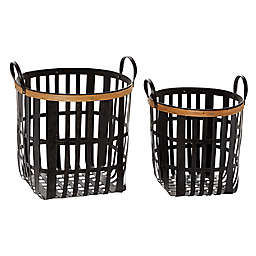 Ridge Road Décor Metal and Wood Storage Baskets in Black (Set of 2)