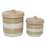 Ridge Road Décor Striped Multicolor Seagrass Storage Baskets with Lids (Set of 2)