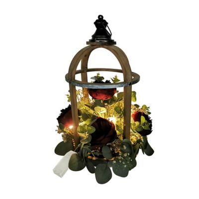 Bee &amp; Willow&trade; 18-Inch Floral Arrangement in Wooden LED Lantern