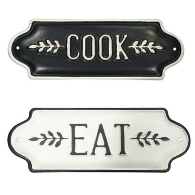 Bee & Willow&trade; &quot;COOK-EAT&quot; 10-Inch x 9-Inch Wall Art in Black/White (Set of 2)