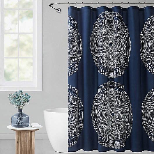 72 Inch Fokus Shower Curtain, Dark Blue And Grey Shower Curtain