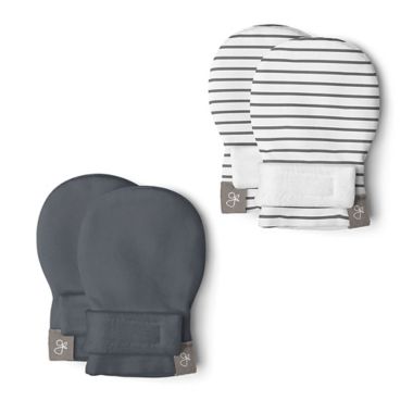 goumi Preemie 2-Pack Organic Cotton Mitt Set in White/Blue. View a larger version of this product image.