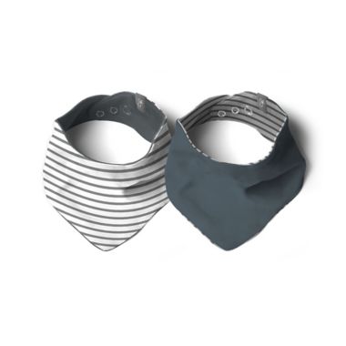 goumi 2-Pack Reversible Bandana Bibs in Stripe Gray/Midnight. View a larger version of this product image.