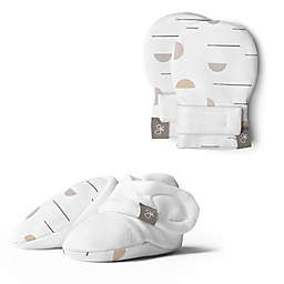 goumi Preemie 2-Piece Organic Cotton Mittens and Booties Set in White/Grey