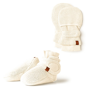 goumi Size 0-3M Organic Cotton Knit Mitt and Bootie Set in Milk. View a larger version of this product image.