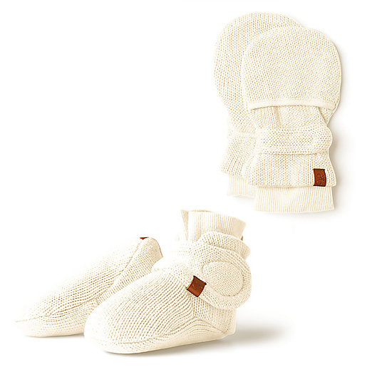 Alternate image 1 for goumi Size 0-3M Organic Cotton Knit Mitt and Bootie Set in Milk