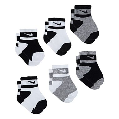 Nike&reg; Toddler 6-Pack Swoosh Socks in Black/White/Grey. View a larger version of this product image.