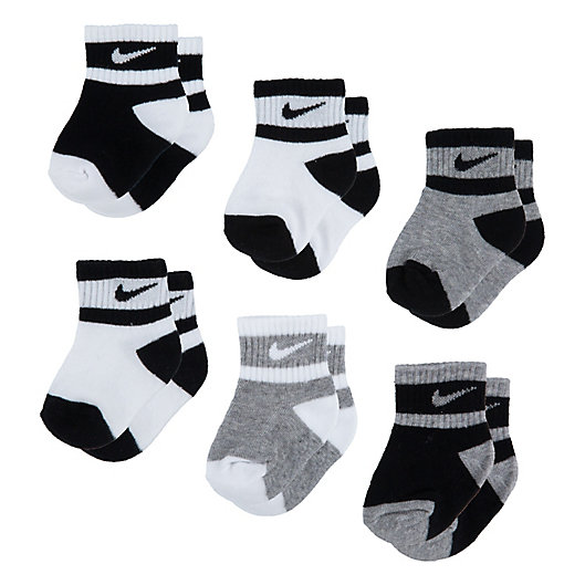 Alternate image 1 for Nike® Size 6-12M 6-Pack Swoosh Socks in Black/White/Grey