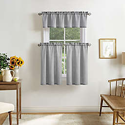 Martha Stewart Bedford Woven Plaid Valance and Window Curtain Tier Pair Set in Grey