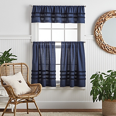 Martha Stewart Water&#39;s Edge Tufted Valance and Window Curtain Pair Set in Navy. View a larger version of this product image.