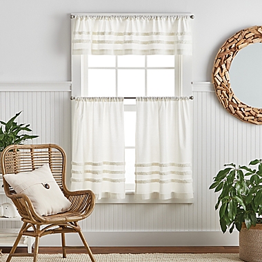 Martha Stewart Water&#39;s Edge Tufted Valance and Window Curtain Pair Set in White. View a larger version of this product image.