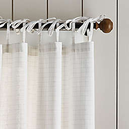 Martha Stewart Plaid 84-Inch Tie Top Window Curtain Panel in White/Linen (Single)