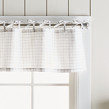 Martha Stewart Pinstripe Plaid Valance and Window Curtain Tier Pair Set in White/Black. View a larger version of this product image.