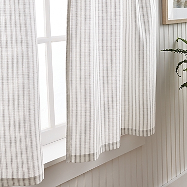 Martha Stewart Ticking Stripe Valance and Window Curtain Tier Pair Set in White/Grey. View a larger version of this product image.