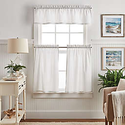 Martha Stewart Ticking Stripe Valance and Window Curtain Tier Pair Set in White/Grey