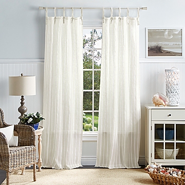 Martha Stewart Laguna Stripe 95-Inch Tie Top Sheer Window Curtain Panels in White (Set of 2). View a larger version of this product image.