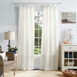 Martha Stewart Laguna Stripe 84-Inch Tie Top Sheer Window Curtain Panels in White (Set of 2)