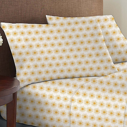 Alternate image 1 for Wild Sage™ Brushed Cotton 225-Thread-Count Sun Print Twin Sheet Set in Yellow