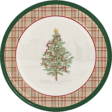 Bee &amp; Willow&trade; 12-Count Christmas Tree Plaid Paper Lunch Plates. View a larger version of this product image.