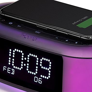 iHome&reg; TimeBoost Glow Alarm Clock in Black with Qi Wireless Charging and USB Port. View a larger version of this product image.