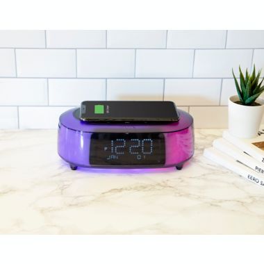 iHome&reg; TimeBoost Glow Alarm Clock in Black with Qi Wireless Charging and USB Port. View a larger version of this product image.