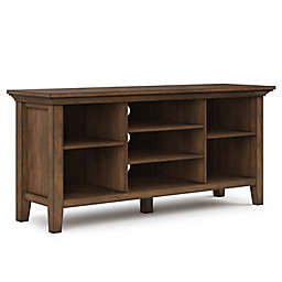 Simpli Home Redmond Solid Wood TV Media Stand with Open Shelves in Rustic Natural Aged Brown