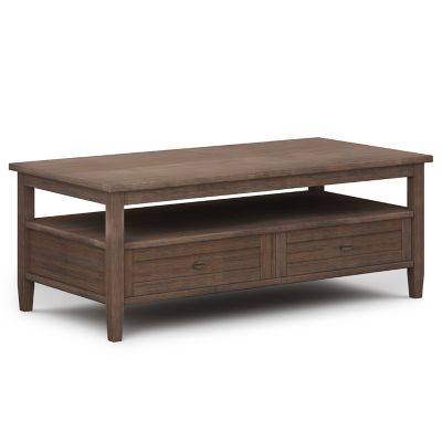 Warm Shaker SOLID WOOD 48 inch Wide Rectangle Transitional Coffee Table in Farmhouse Brown