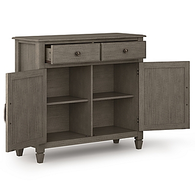 Simpli Home Connaught Solid Wood Entryway Storage Cabinet in Farmhouse Grey. View a larger version of this product image.
