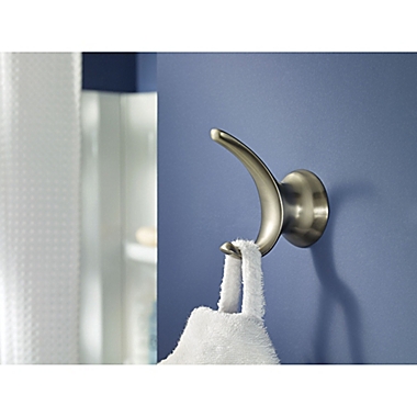 Moen&reg; Darcy Press &amp; Mark Double Robe Hook in Brushed Nickel. View a larger version of this product image.