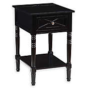 Country Oxford 1-Drawer End Table with Charging Station in Black