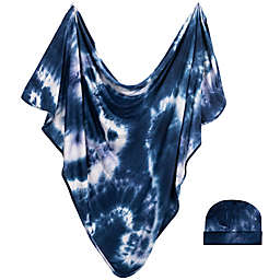 Bazzle Baby Tie Dye Forever Swaddle Blanket and Hat Set in Navy