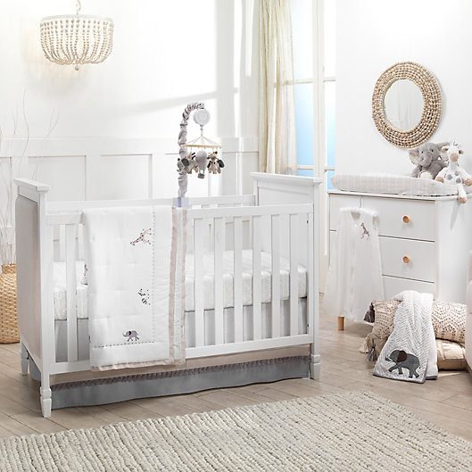 Alternate image 1 for Lambs & Ivy® Linen Safari 4-Piece Crib Bedding Set in White