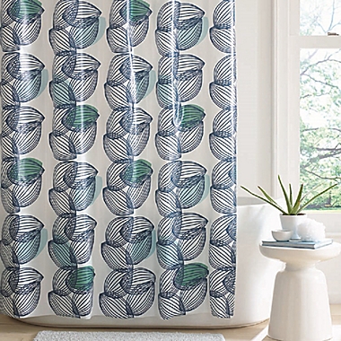 Simply Essential&trade; Vertical Leaves 54-Inch x 80-Inch PEVA Shower Curtain in Blue. View a larger version of this product image.