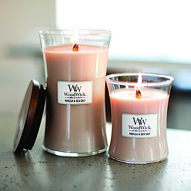 WoodWick&reg; Vanilla &amp; Sea Salt Large Hourglass Jar Candle. View a larger version of this product image.