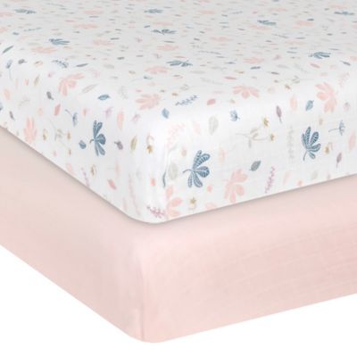 Living Textiles 2-Pack Botanical Organic Cotton Muslin Fitted Crib Sheets in Pink